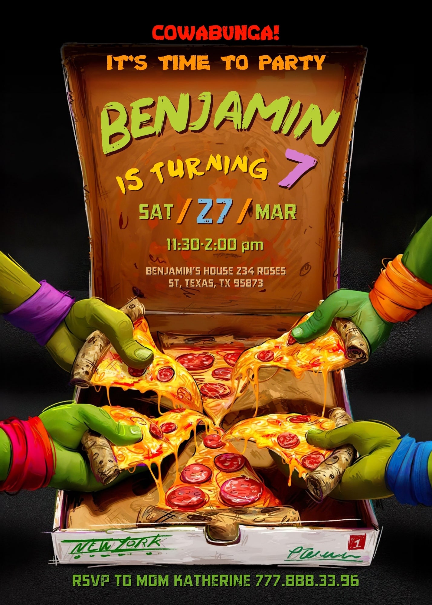 Teenage Mutant Ninja Turtles Mutant Mayhem personizable birthday invitation template, instant download, boy, OJ515