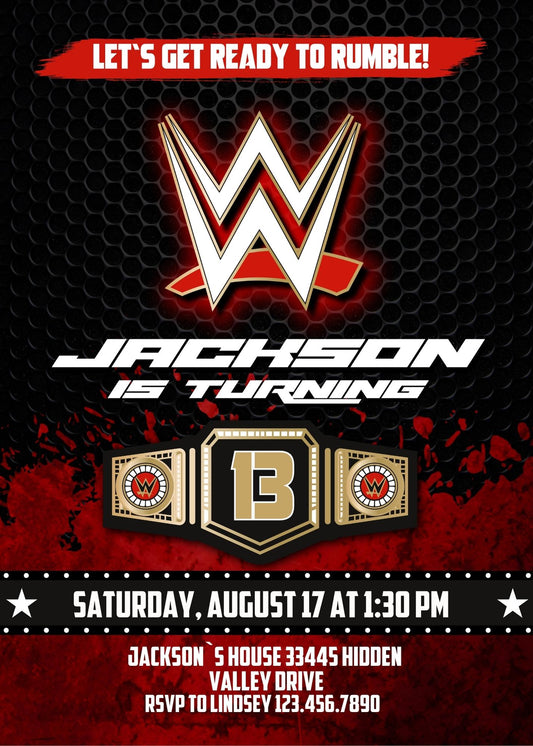 Wrestling WWE WrestleMania personizable birthday invitation template, instant download, boy, NA872