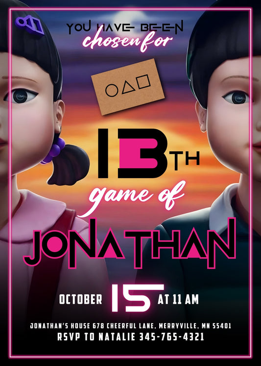 Squid Game customizable birthday invite template, instant download| IE101