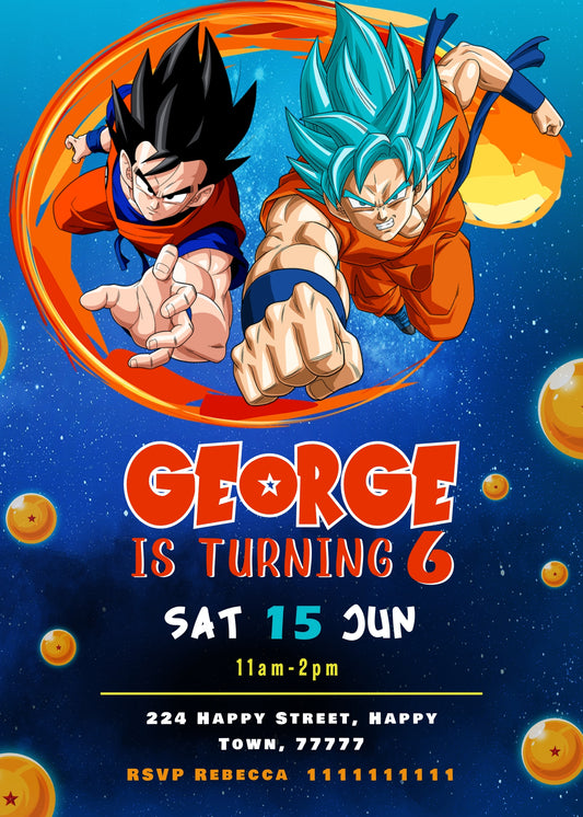 Dragon Ball Z Anime personizable birthday invitation template, instant download, boy, CW938