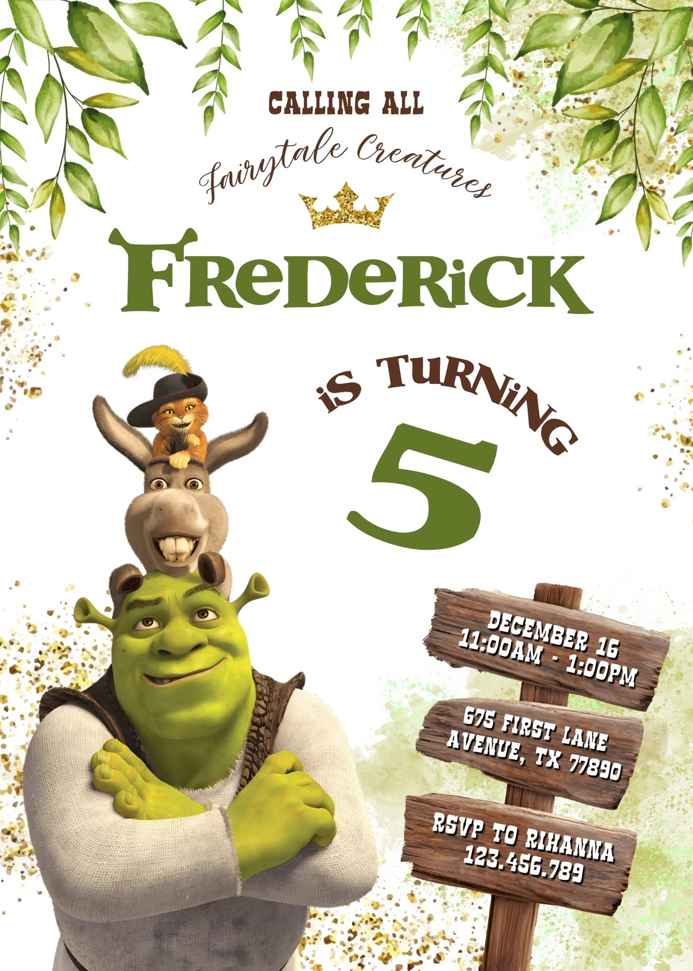 Shrek personizable birthday invitation template, instant download, GR959