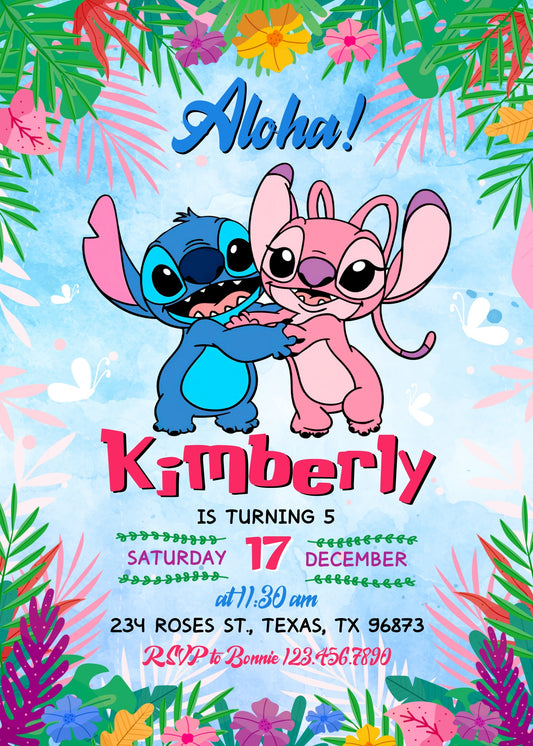 Lilo & Stitch Angel personizable birthday invitation template, instant download, girl, SQ558