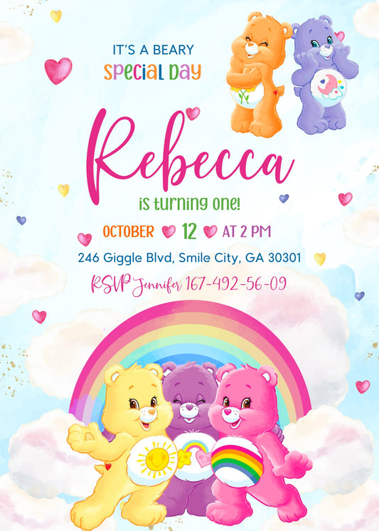 Care Bears personizable birthday invitation template, instant download, UB381