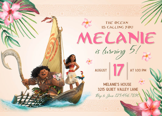 Moana Princess personizable birthday invitation template, instant download, girl, HI196