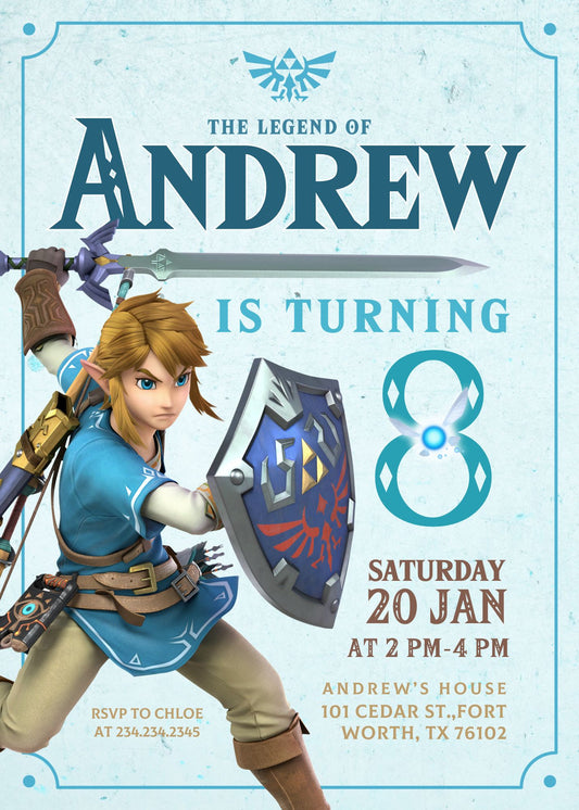Legend of Zelda Gamer personizable birthday invitation template, instant download, XH287