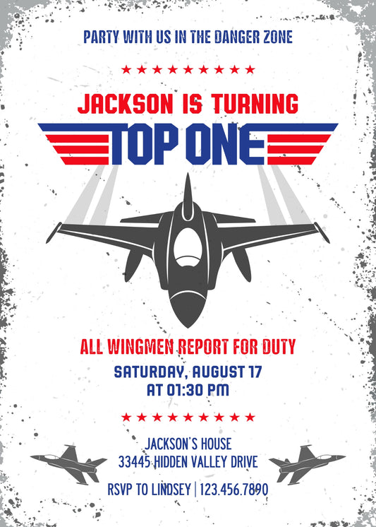 Top Gun One Jet Fighter personizable birthday invitation template, instant download, boy, XI187