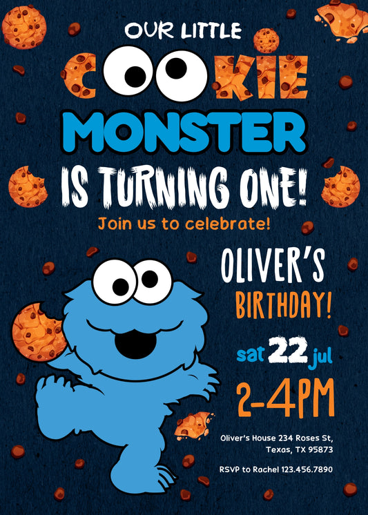 Sesame Street Cookie Monster personizable birthday invitation template, instant download, SG800