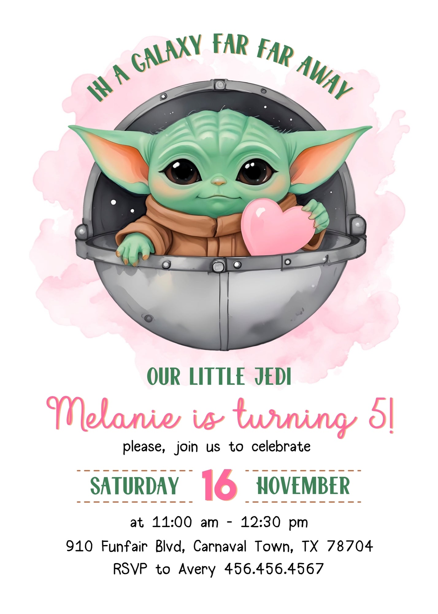 Baby Yoda Grogu Star Wars Mandalorian personizable birthday invitation template, instant download, boy, FX317