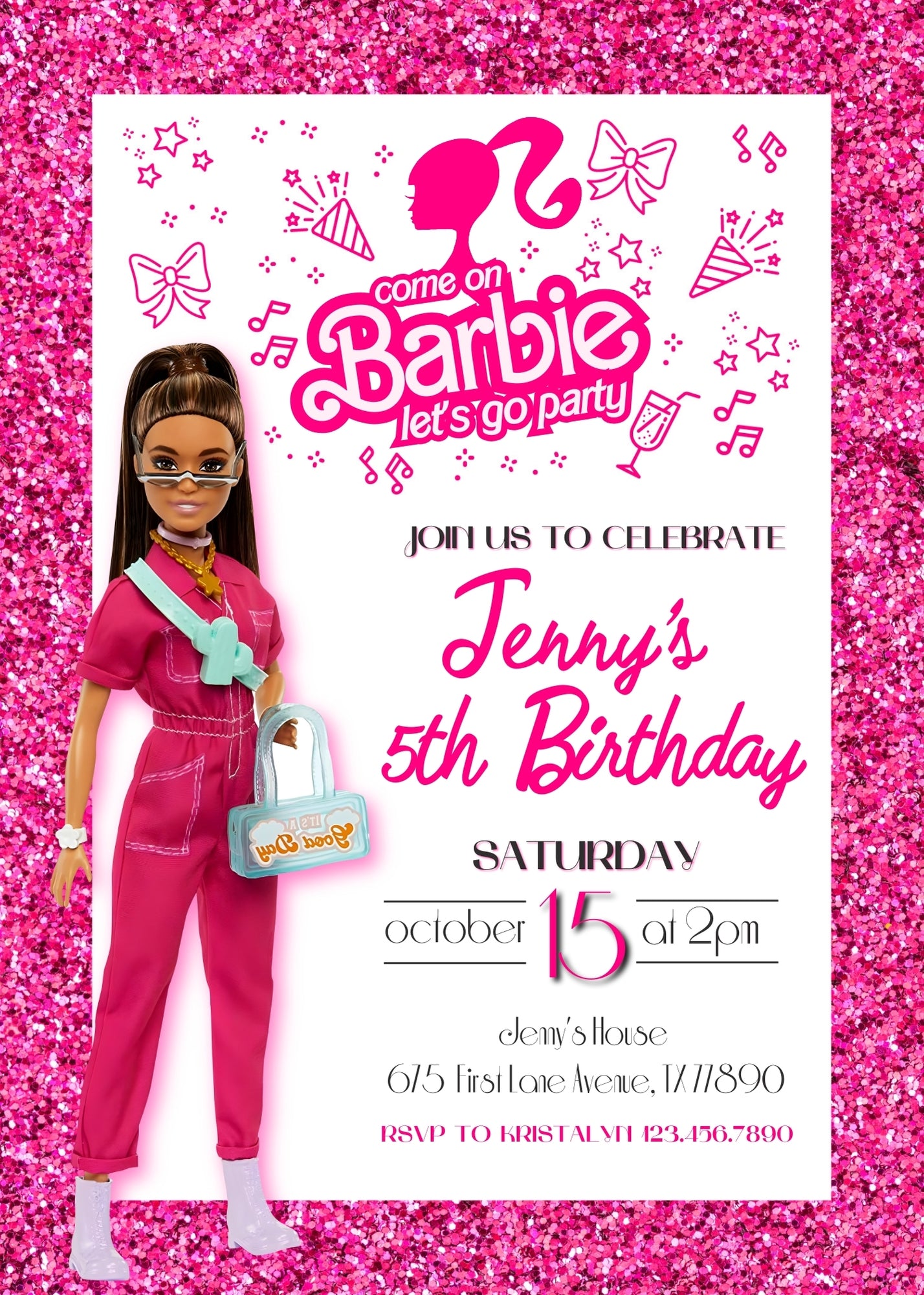 Barbie Pink personizable birthday invitation template, instant download, girl, PQ576