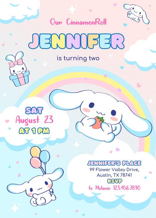 Cinnamoroll Hello Kitty Sanrio personizable birthday invitation template, instant download, girl, CA210