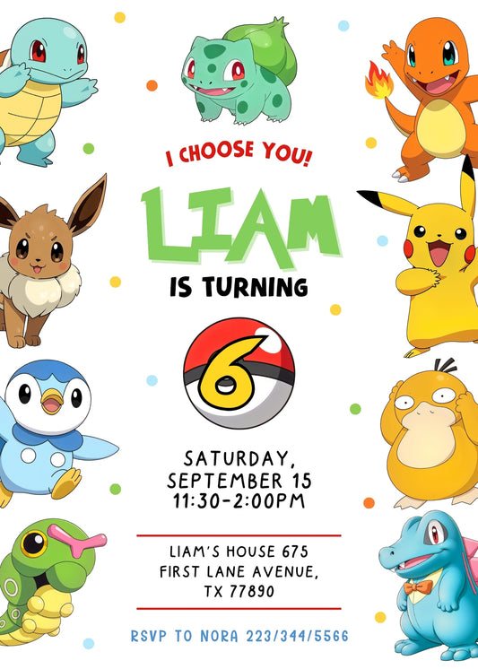 Pokemon Pikachu personizable birthday invitation template, instant download, EM511
