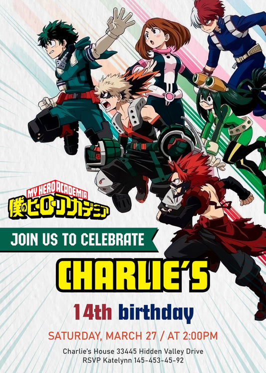 Hero Academy Anime customizable birthday invite template, instant download| RY784