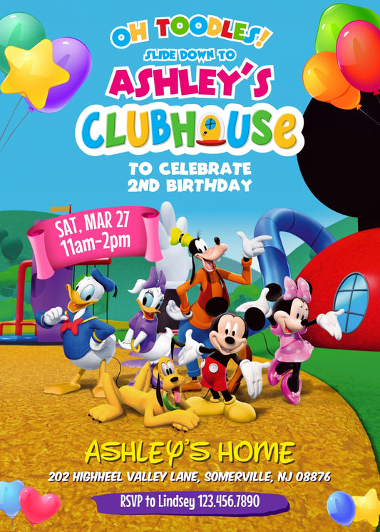 Clubhouse Mickey Mouse personizable birthday invitation template, instant download, QQ765