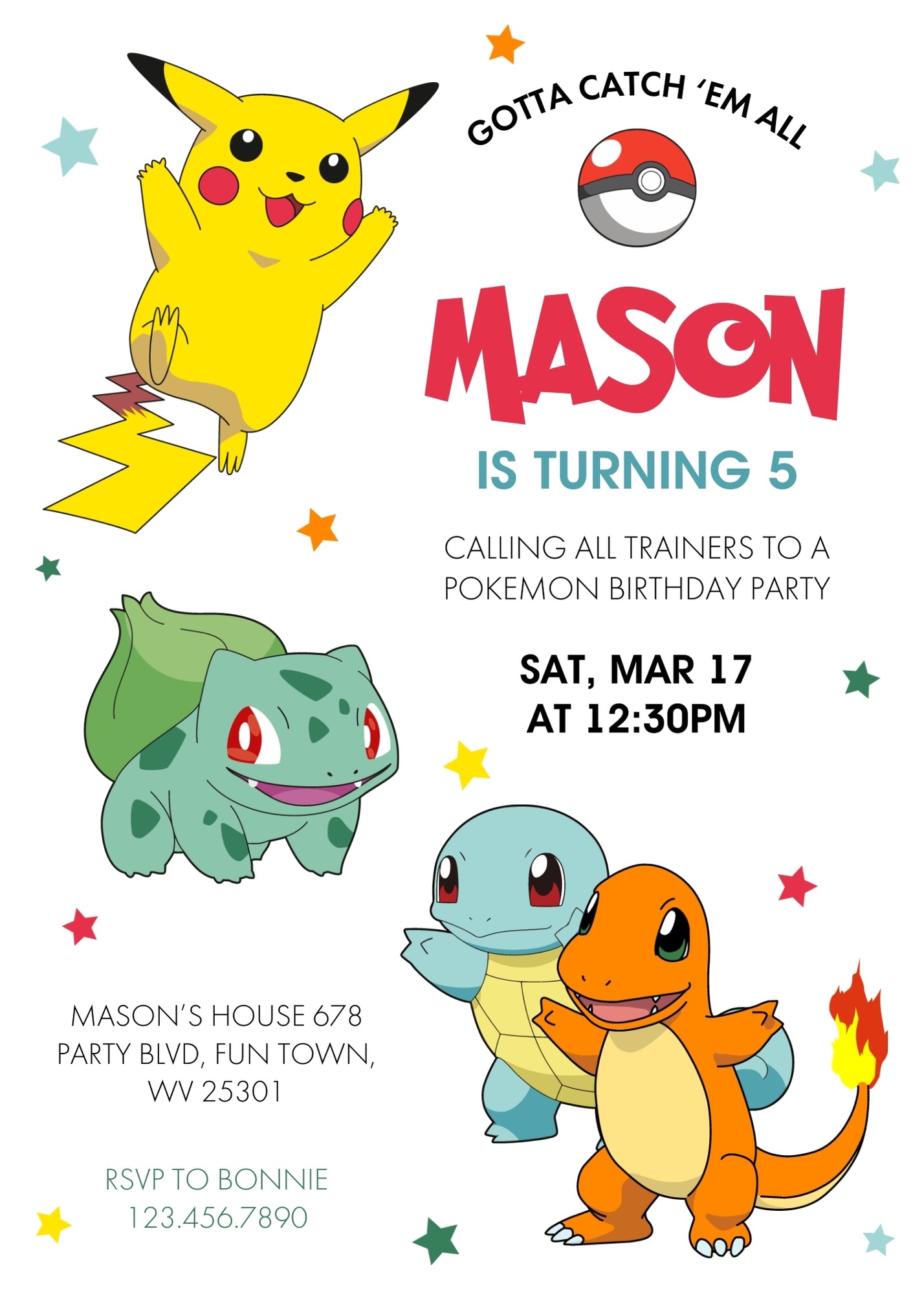 Pokemon Pikachu personizable birthday invitation template, instant download, MU122