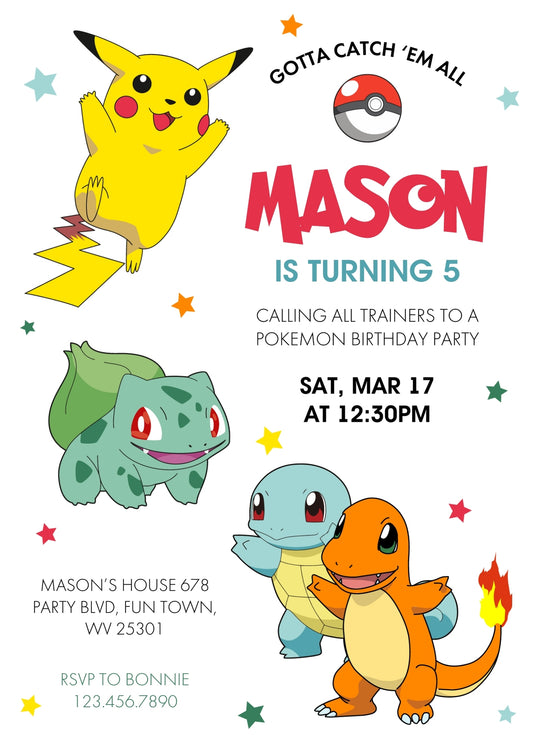 Pokemon Pikachu personizable birthday invitation template, instant download, MU122