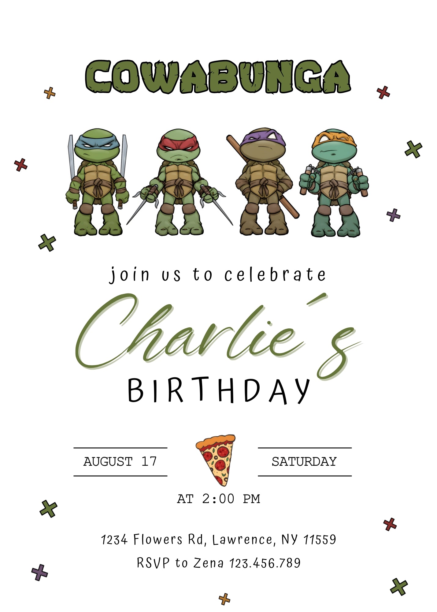 Teenage Mutant Ninja Turtles personizable birthday invitation template, instant download, boy, OS815