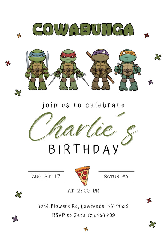 Teenage Mutant Ninja Turtles personizable birthday invitation template, instant download, boy, OS815
