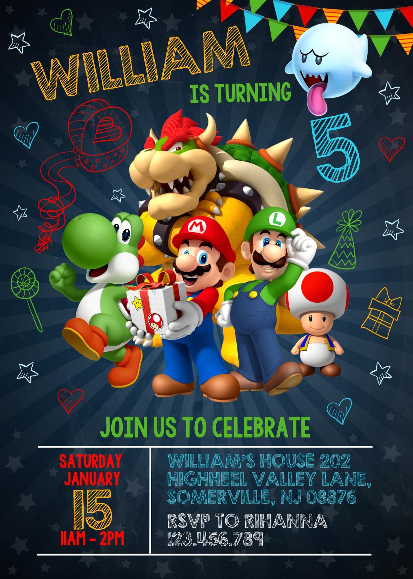 Super Mario Bros customizable birthday invite template, instant download| JW205