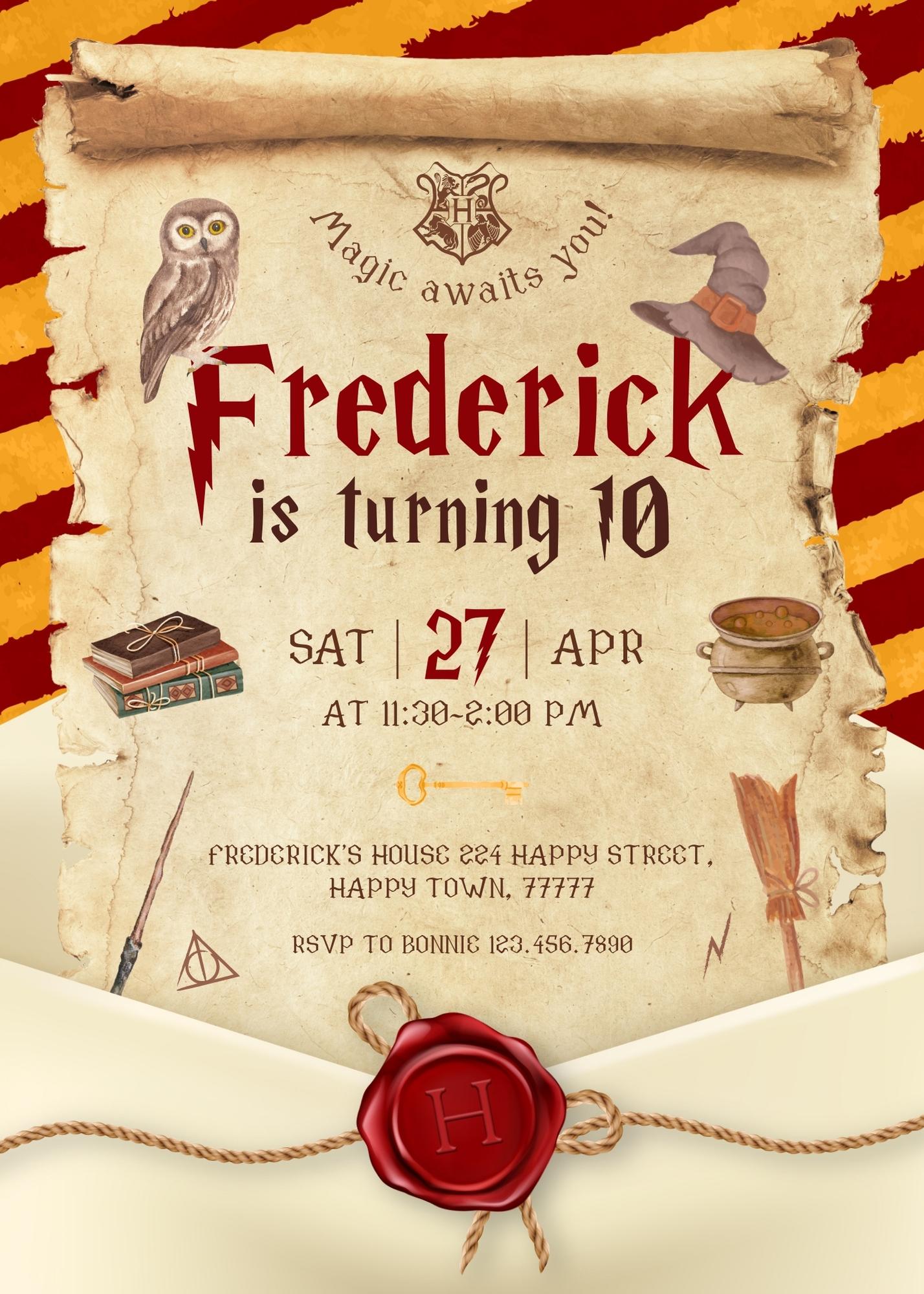 Harry Potter personizable birthday invitation template, instant download, XG997