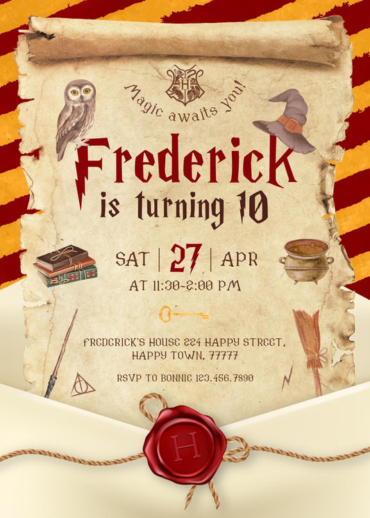 Harry Potter personizable birthday invitation template, instant download, XG997