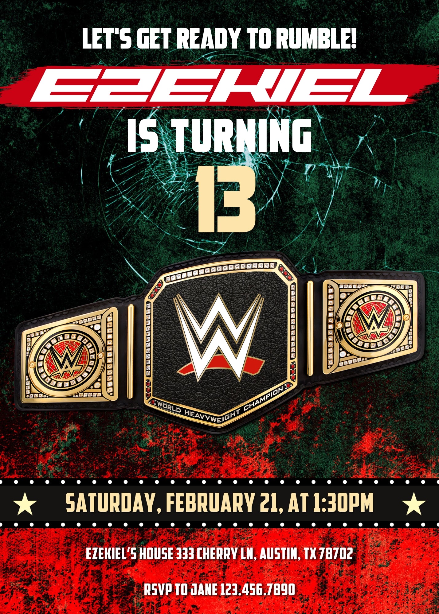 Wrestling WWE WrestleMania personizable birthday invitation template, instant download, boy, DL259