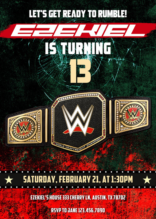 Wrestling WWE WrestleMania personizable birthday invitation template, instant download, boy, DL259