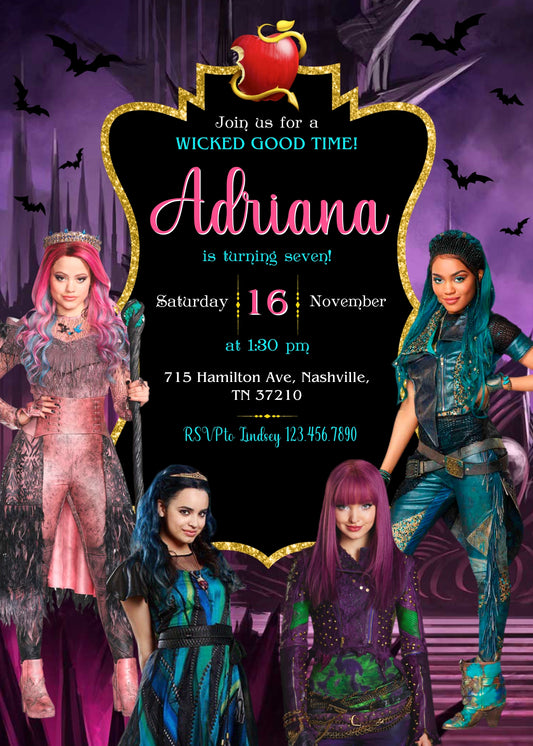 Descendants Disney personizable birthday invitation template, instant download, RP484