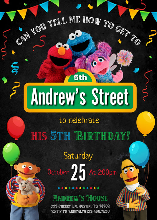 Sesame Street personizable birthday invitation template, instant download, MN703