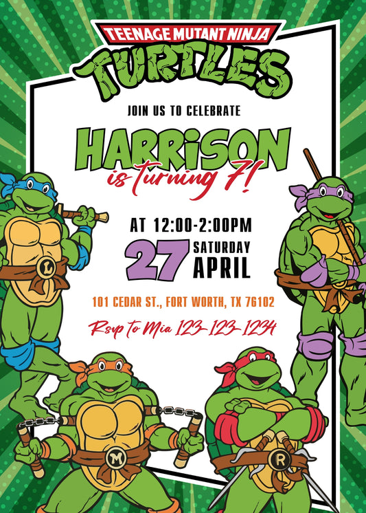 Teenage Mutant Ninja Turtles personizable birthday invitation template, instant download, boy, EC508
