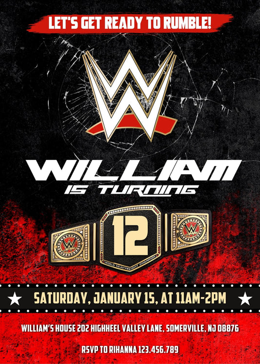 Wrestling WWE WrestleMania personizable birthday invitation template, instant download, boy, BO146