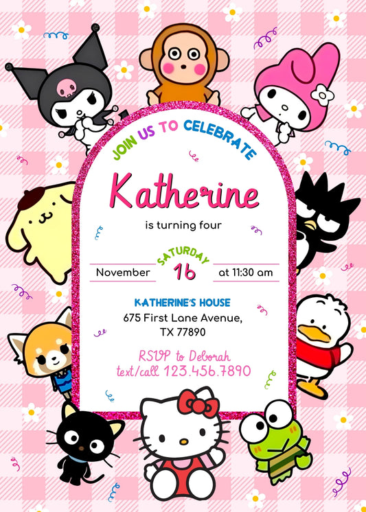 Hello Kitty Sanrio personizable birthday invitation template, instant download, IS712
