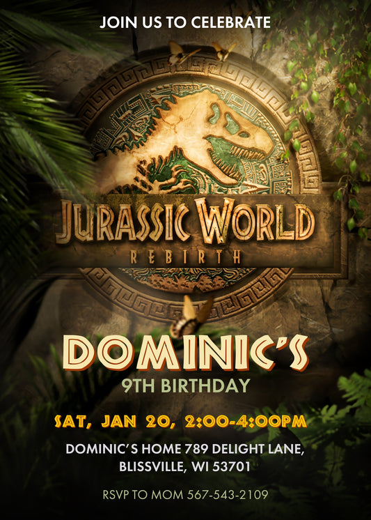 Jurassic World Rebirth Dinosaur customizable birthday invite template, instant download| KA546