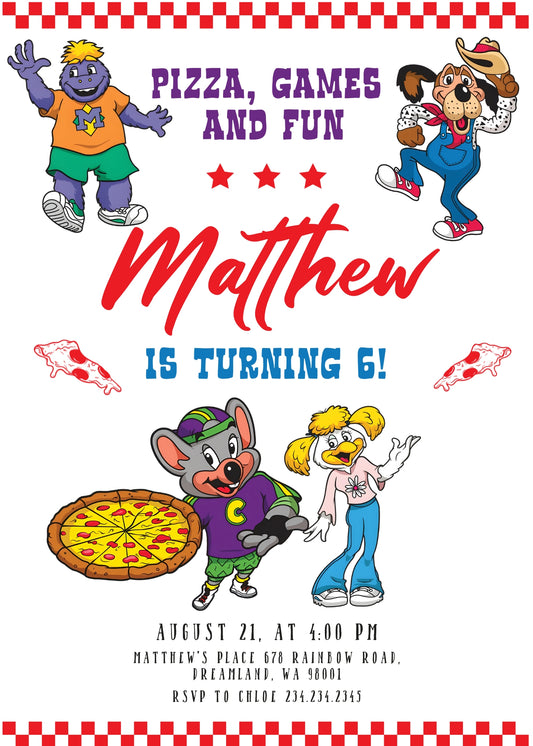 Chuck E. Cheese personizable birthday invitation template, instant download, VV543