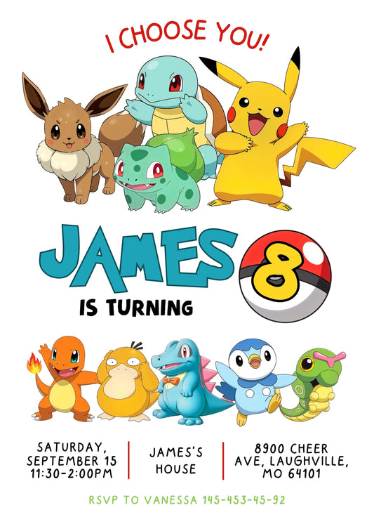 Pokemon Pikachu personizable birthday invitation template, instant download, FF245