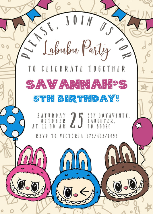 Labubu customizable birthday invite template, instant download| LG421