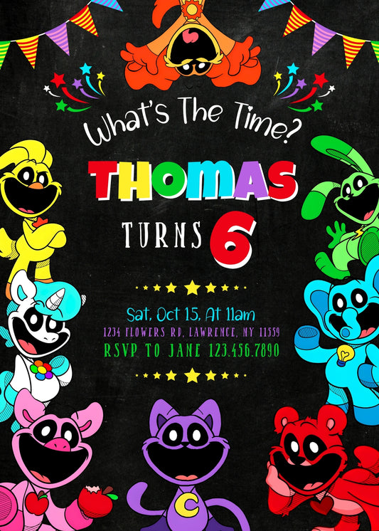 Smiling Critters personizable birthday invitation template, instant download, EN657