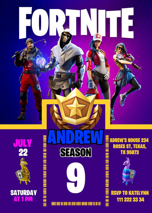 Fortnite Gamer personizable birthday invitation template, instant download, boy, KV344