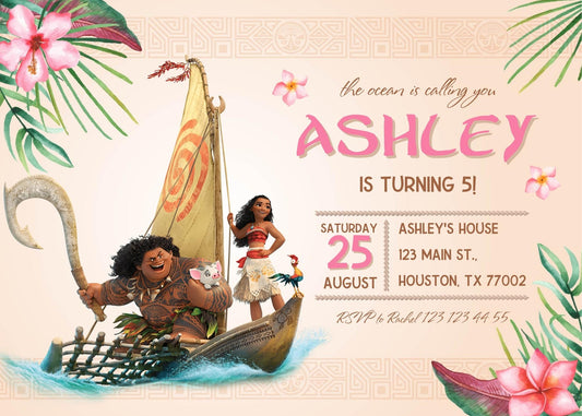 Moana Princess personizable birthday invitation template, instant download, girl, AJ261