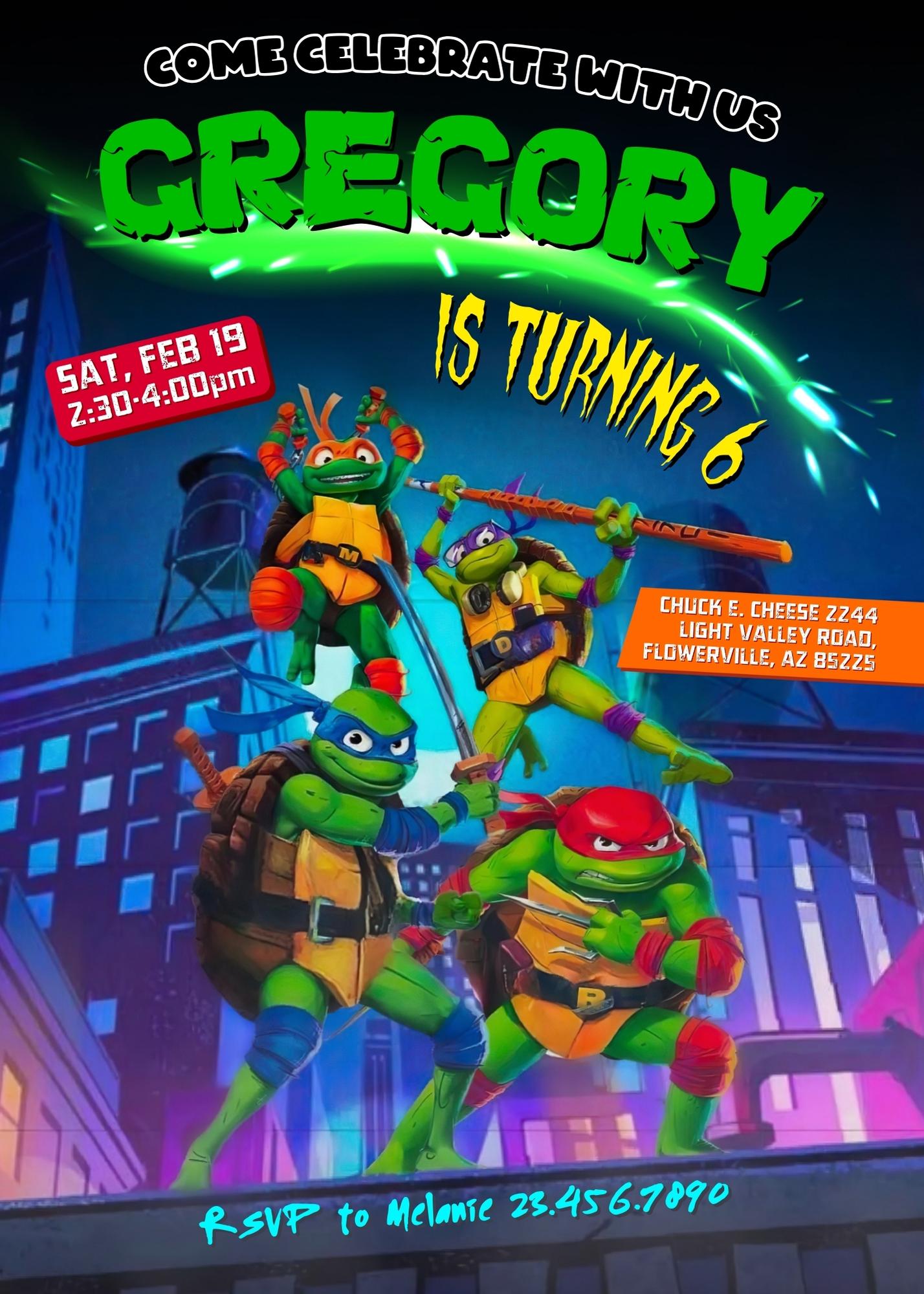 Teenage Mutant Ninja Turtles Mutant Mayhem personizable birthday invitation template, instant download, boy, JL381