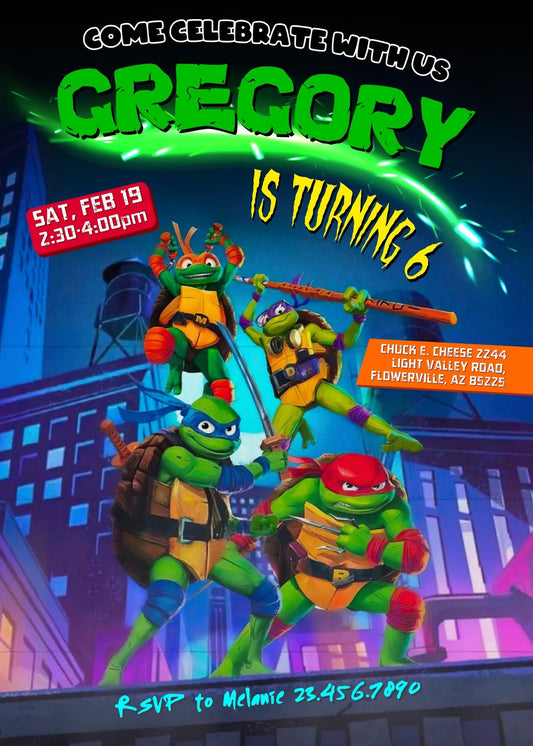 Teenage Mutant Ninja Turtles Mutant Mayhem personizable birthday invitation template, instant download, boy, JL381
