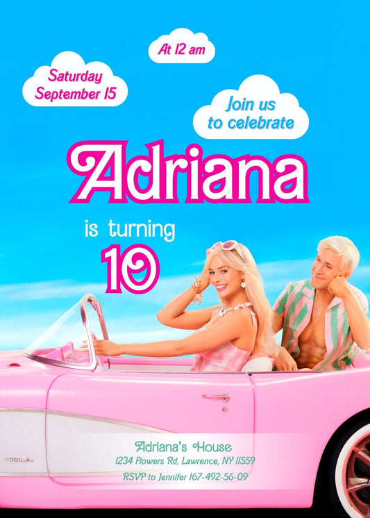 Barbie Pink personizable birthday invitation template, instant download, girl, QC749
