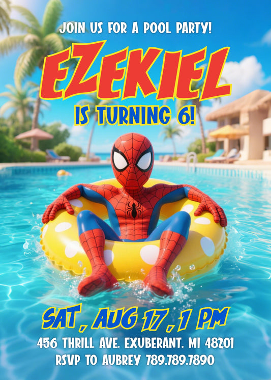 Spidey Amazing Friends Pool Party, Marvel customizable birthday invite template, instant download| RI044