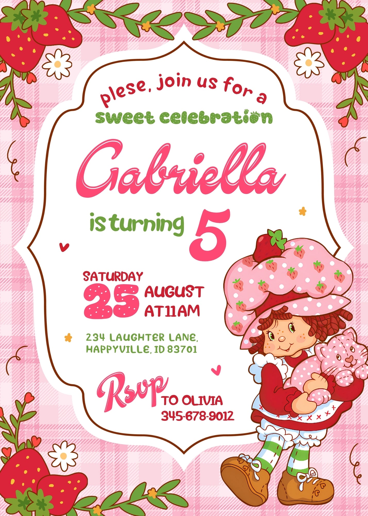 Strawberry Shortcake customizable birthday invite template, instant download| SB293