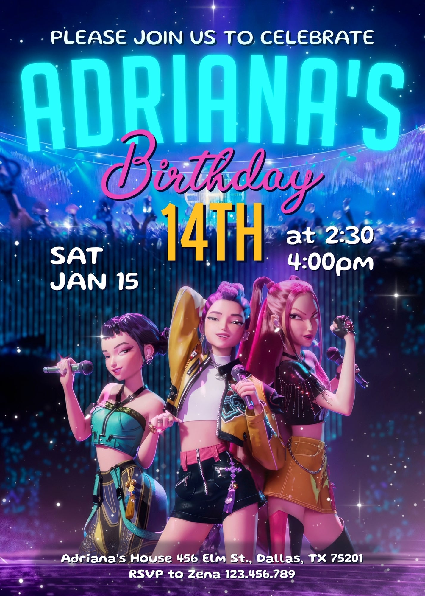 K-pop Demon Hunter customizable birthday invite template, instant download| AB913