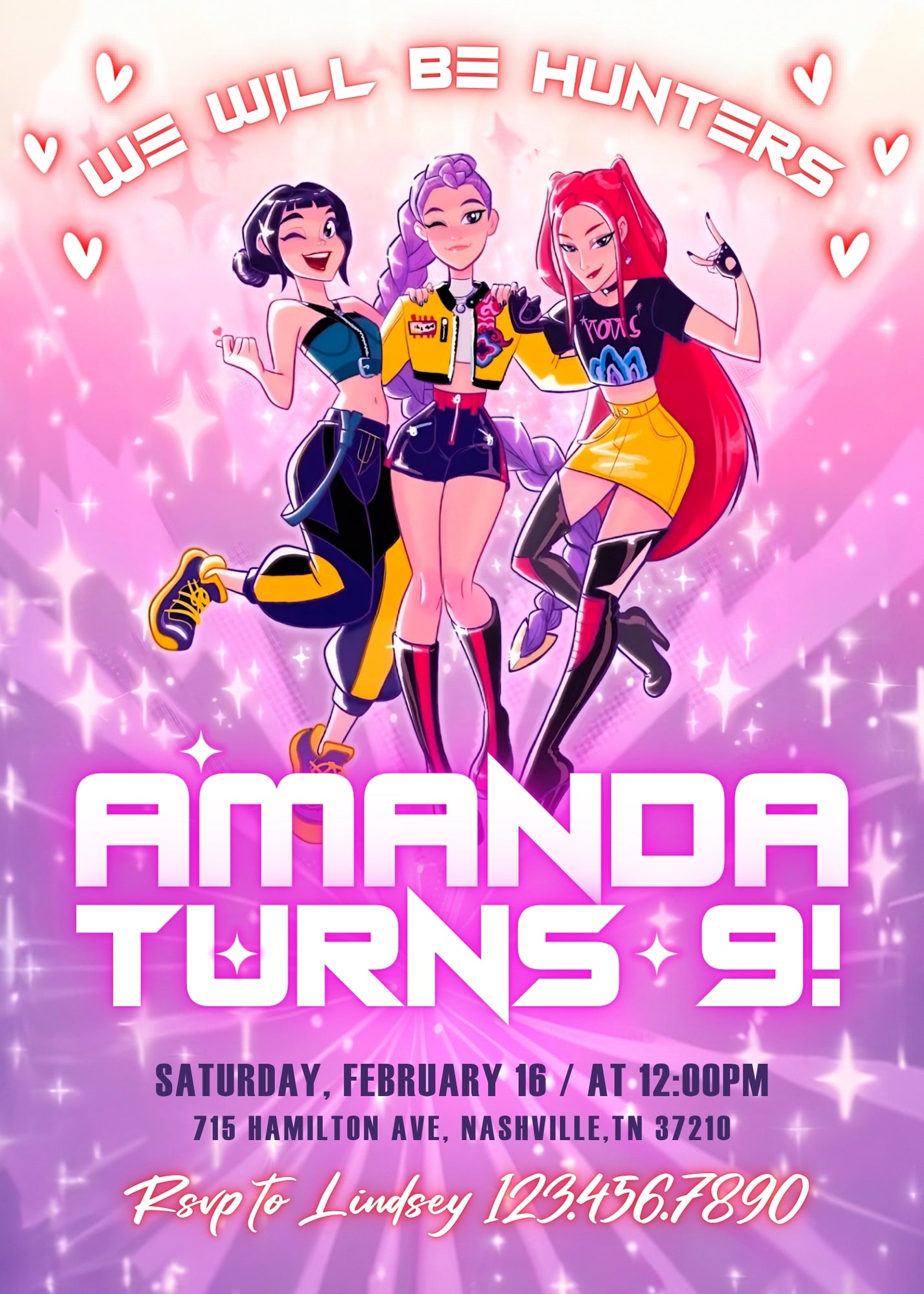 K-pop Demon Hunter customizable birthday invite template, instant download| BG071