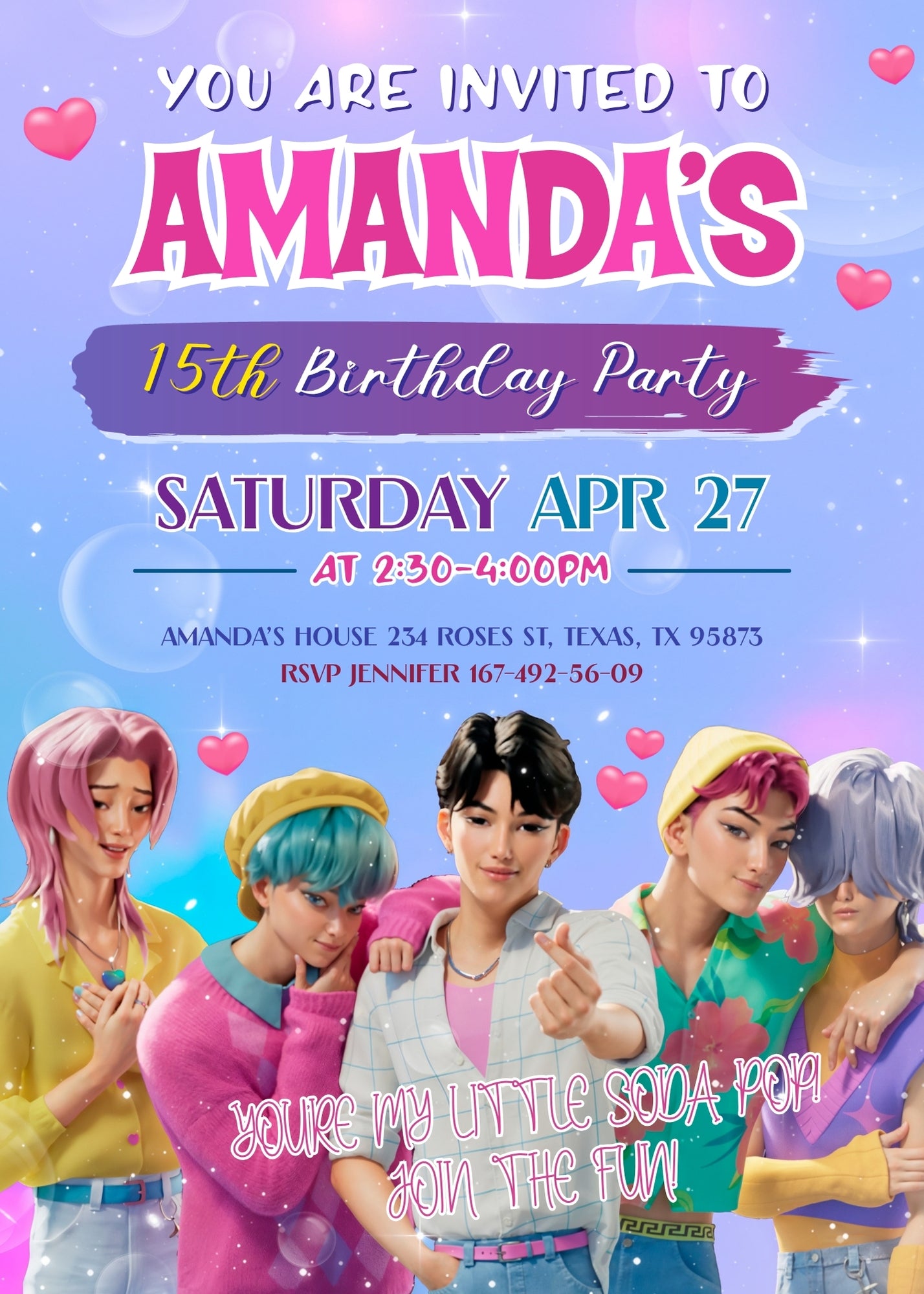 K-pop Demon Hunter customizable birthday invite template, instant download| KE645