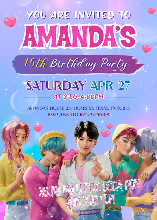 K-pop Demon Hunter customizable birthday invite template, instant download| KE645